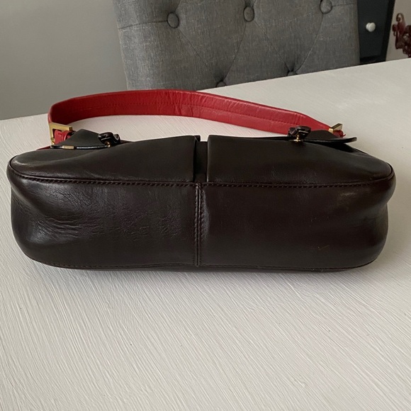 Bally Italian Brown Leather Shoulder Bag Red Strap Front Pockets w COA - Picture 8 of 17